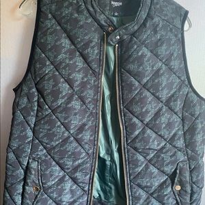 Kenzie Jeans Green and Black Hounds Tooth Puffer Vest Solid Green Lining Size L